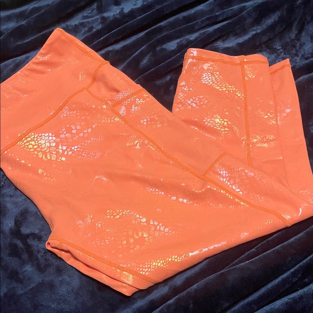 Constantly Varied Gear Glisten Here Pink shimmery snakeskin capri leggings